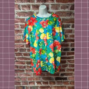 Vintage 80s Women's CAPE COD Floral Fruit Button‎ Down Blouse Top 22W